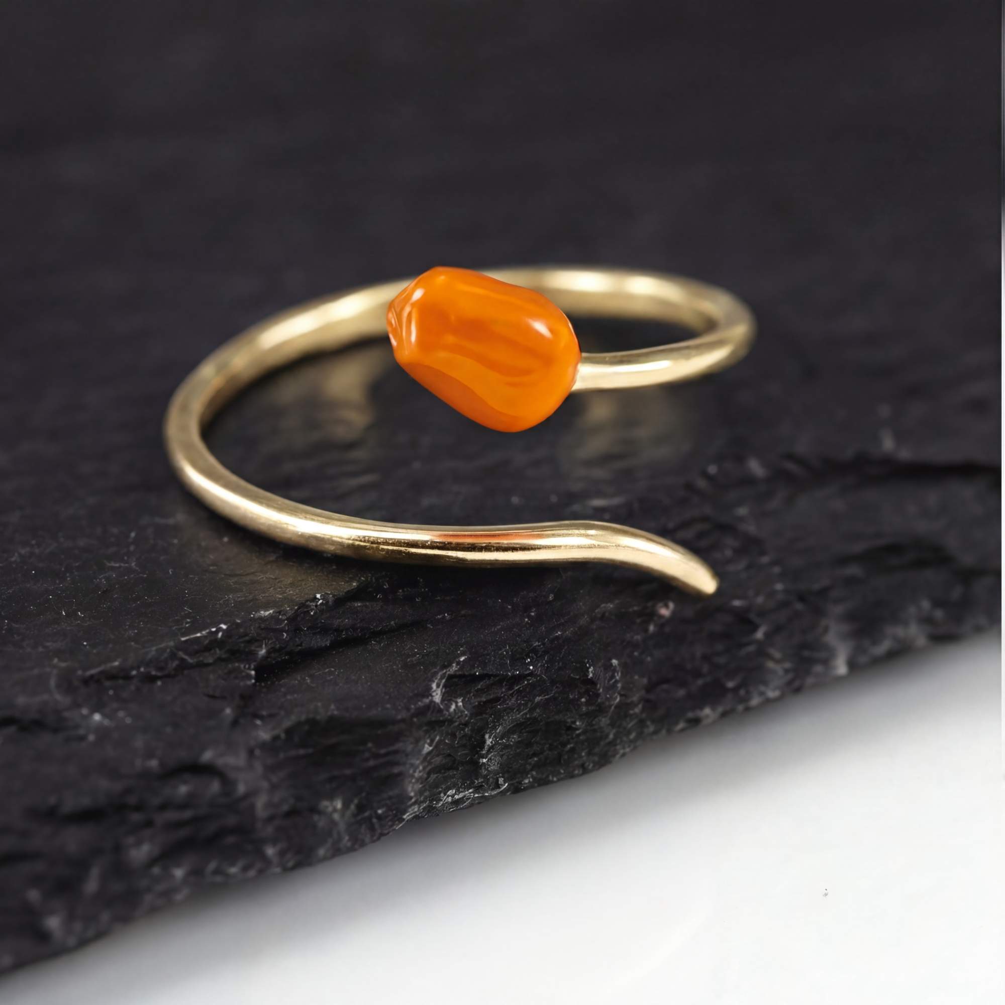 Sterling Gold Plated Orange Tulip Wrap Ring, Adjustable Enamel Flower Jewelry